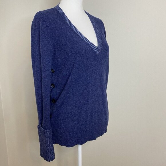Veronica Beard CASHMERE Navy V Neck Folded Cuffs Soft Pullover Sweater Small - Picture 2 of 10